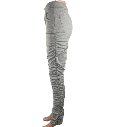 Irregular Exposure Gray Ruched Split Hem Skinny Leg Pockets Sweat Casual Pants S