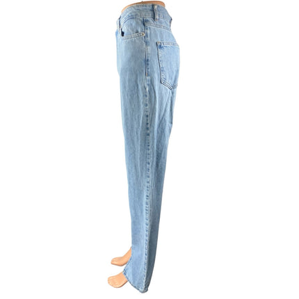 NA-KD Reborn Womens Blue Light Wash Split High Rise Wide Leg Denim Jeans Size 36