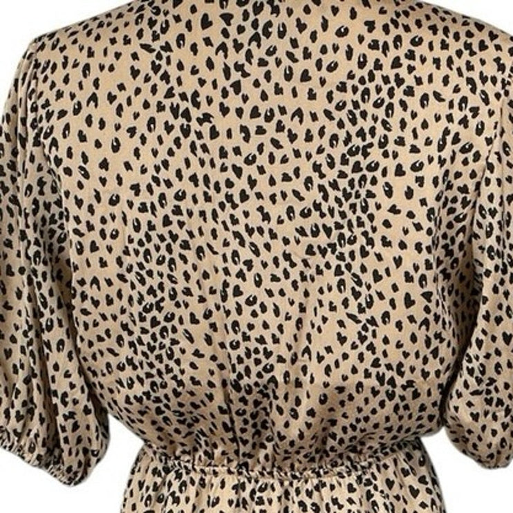 Petal and Pup Eisley Verge Leopard Print Puff Sleeve Mini Flare A-Line Dress 6