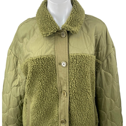 Madewell Women's Green Faux Sherpa Long Sleeve Quilted Hybrid Jacket Size L