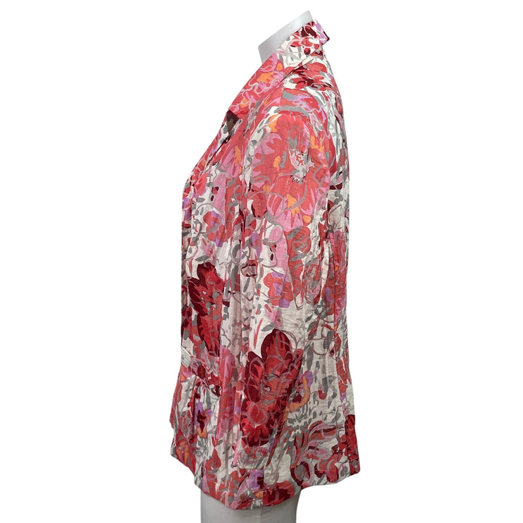 Erfo Women's Multicolor Floral 3/4 Sleeve Button Up Blazer Blouse Shirt Top 14