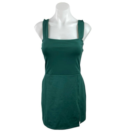 Reformation Daria Ecomove Green Sleeveless Slit Square Neck Mini Bodycon Dress M