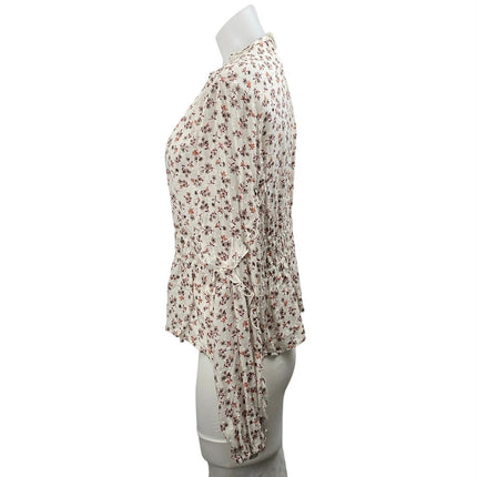 Blue Life Multicolor Floral Ruffle Tie Front Long Sleeve Peplum Blouse Top Sz M