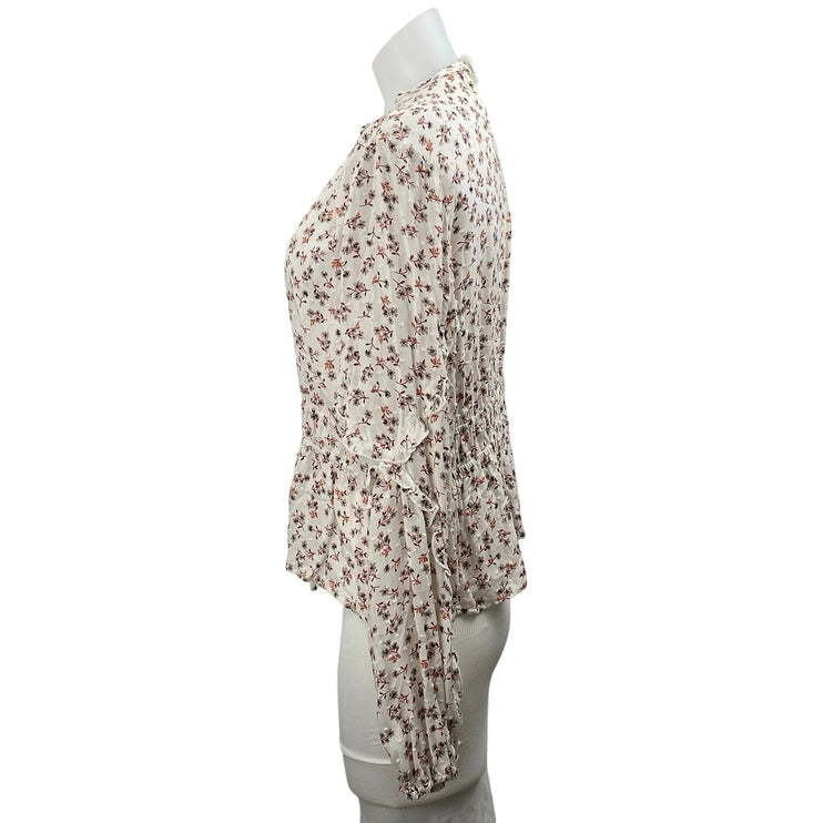 Blue Life Multicolor Floral Ruffle Tie Front Long Sleeve Peplum Blouse Top Sz M
