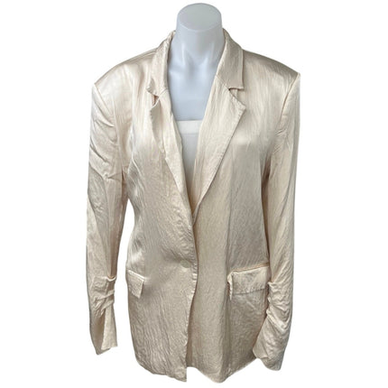 Zara Cream White Silk Satin One Button Notch Collar Blazer Coat Jacket Size XXL