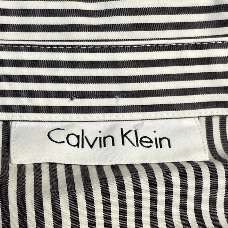 Calvin Klein Women's Black White Gray Striped Long Sleeve Button Down Shirt M/L