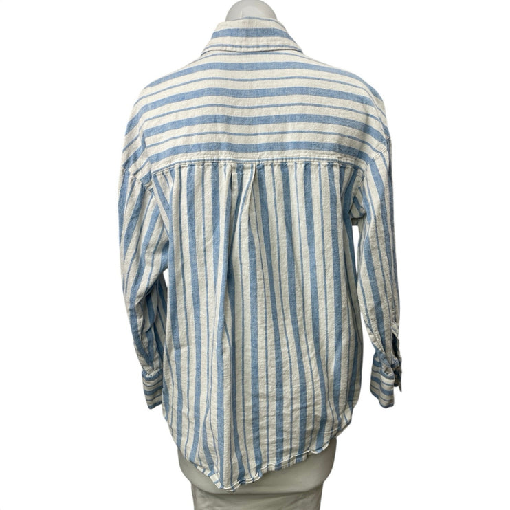 Abercrombie & Fitch Blue Striped Linen Long Sleeve Button Down Shirt Top Size M