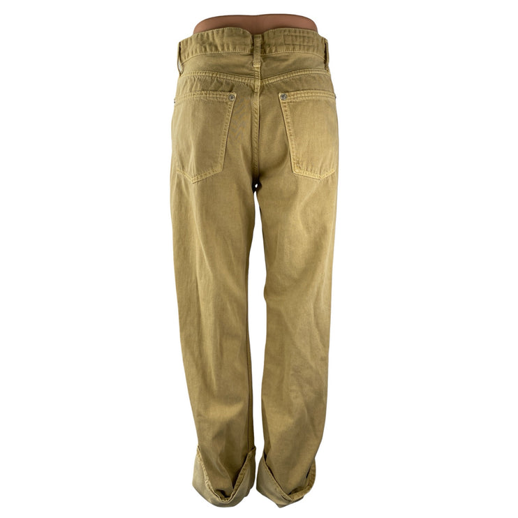 Zara Women's Khaki Tan Beige High Waisted Cuffed Straight Leg Denim Jeans Size 4