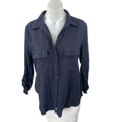 Aritzia Babaton Women's Black Linen Long Sleeve Button Down Shirt Top Size S