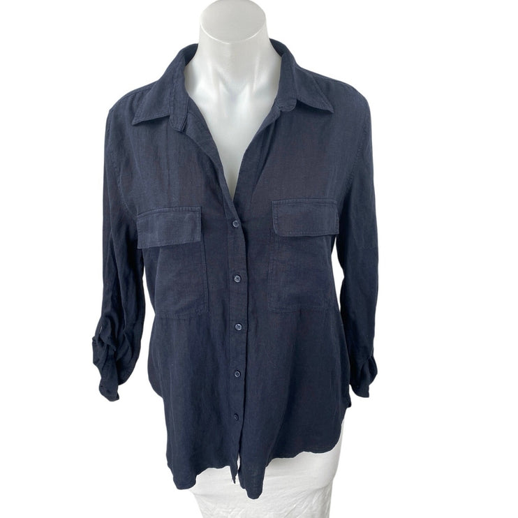 Aritzia Babaton Women's Black Linen Long Sleeve Button Down Shirt Top Size S