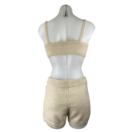 Princess Polly Beige Cream Knit Sleeveless Brami Crop Top Shorts 2 Pc Set Size S