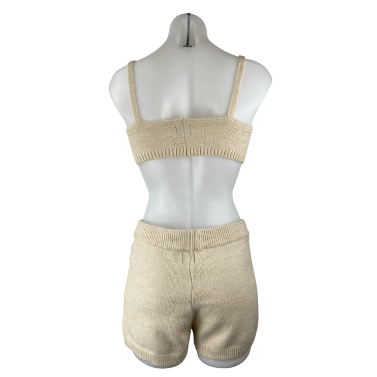 Princess Polly Beige Cream Knit Sleeveless Brami Crop Top Shorts 2 Pc Set Size S