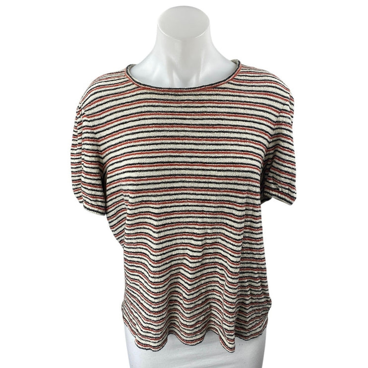 Madewell Acacia Multicolor Striped Jacquard Puff-Sleeve Tee T-shirt Top Size L