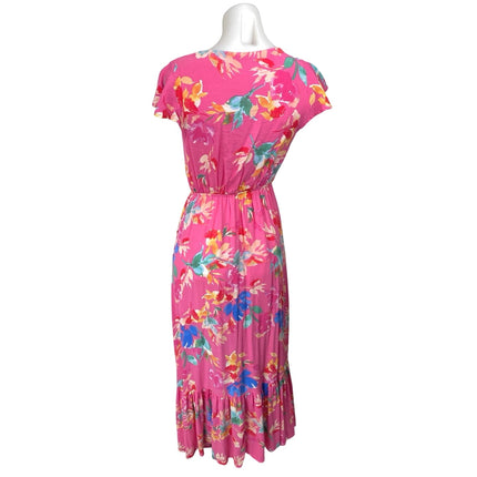 Vici Pink Multicolor Floral Short Cap Sleeve Plunging High Low Maxi Dr –  Brie