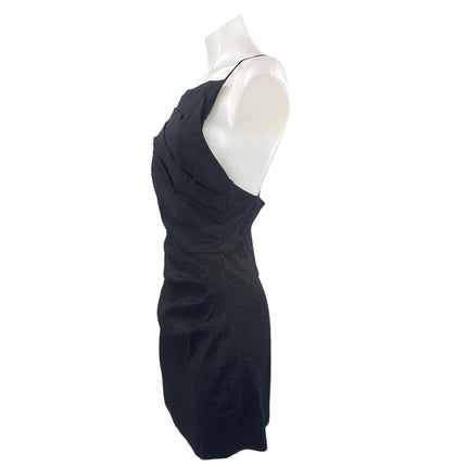 Zara Black Linen Ruched Pleated Sleeveless Mini Cami Tank A-Line Sheath Dress M