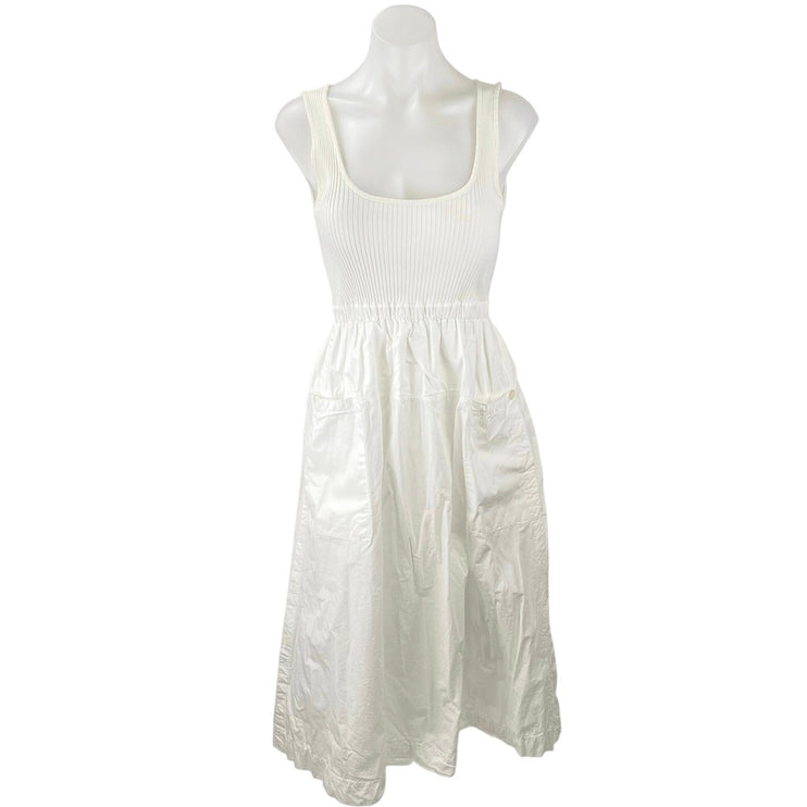 Zara Women's White Sleeveless Ribbed Square Neck Midi A-Line Tank Dress Size S