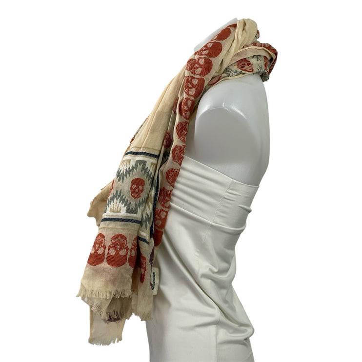 Zadig & Voltaire Women's Beige Skull Skeleton Star Wrap Shawl Neck Scarf Size OS