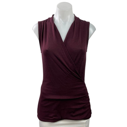 41 Hawthorn Red Burgundy Sleeveless V Neck Faux Wrap Surplice Tank Blouse Top XS