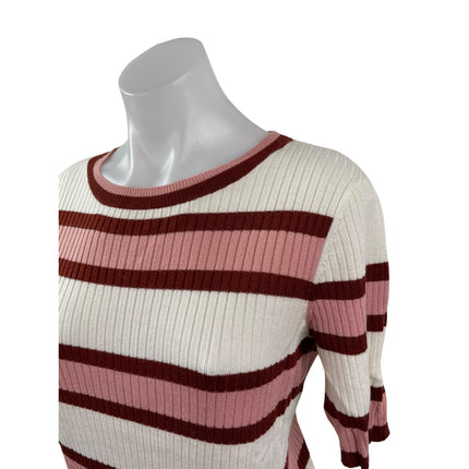 Frame Women's Wool Panel Stripe Ribbed Crew Neck Short Sleeve Slim Sweater Top S