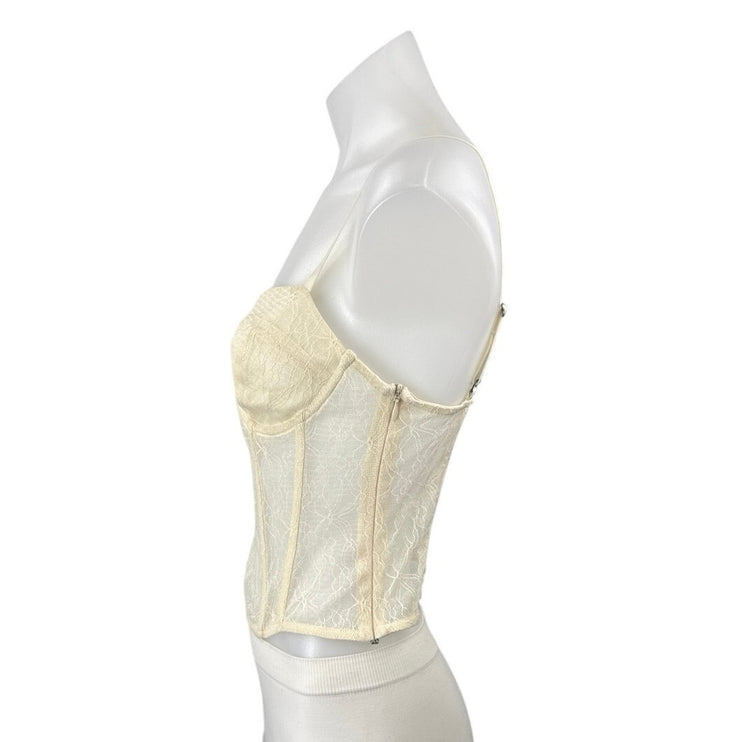 Open Edit Cream Lace Semi Sheer Sleeveless Bustier Corset Cami Tank Top Size S
