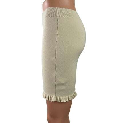 Urban Outfitters Beige Cream Knit Fitted Ruffle High Waist Pencil Mini Skirt M