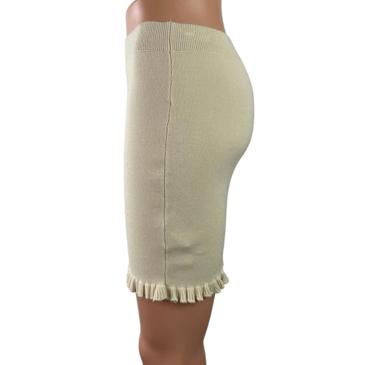 Urban Outfitters Beige Cream Knit Fitted Ruffle High Waist Pencil Mini Skirt M