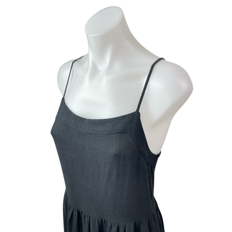 NEW Nordstrom Splendid Black Linen Sleeveless Open Back Cami Tiered Maxi Dress M
