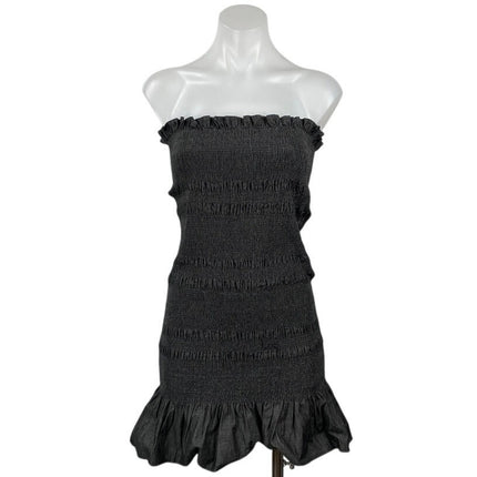 Know One Cares Black Strapless Tube Bandeau Smocked Ruffle Mini Bodycon Dress S