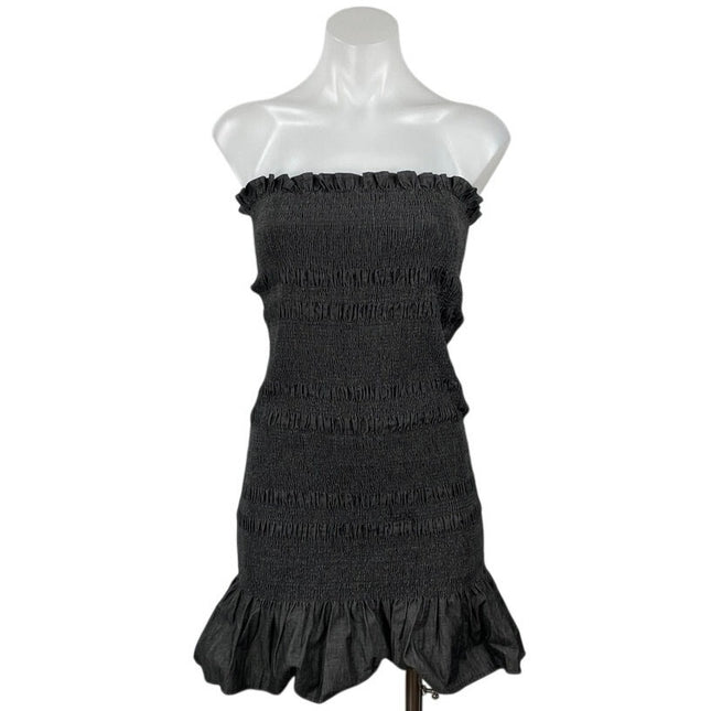 Know One Cares Black Strapless Tube Bandeau Smocked Ruffle Mini Bodycon Dress S