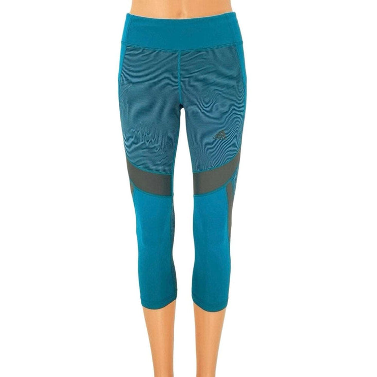 Adidas Blue Mid Rise Pull On Cropped Climalite Sport Tight Yoga Leggings Size XS