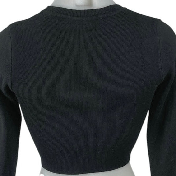 Zara Women's Black Ribbed Knit Crew Neck Sculpt Sweater Pullover Crop Top Size S
