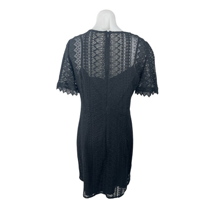 Nanette Lepore Women's Black Sheer Lace Short Sleeve Mini A-Line Shift Dress 12
