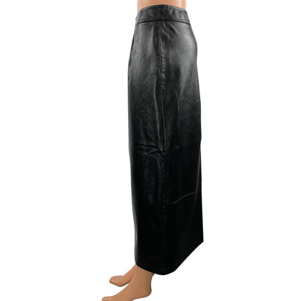 Zara Women's Black Leather High Waisted Fitted Maxi Straight Pencil Skirt Size S