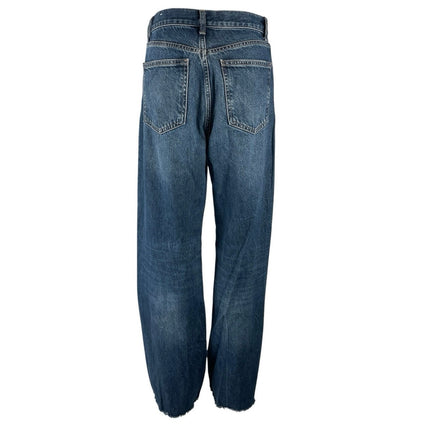 Zara Women Blue Medium Wash High Rise Straight Wide Leg Baggy Denim Jeans Size 6