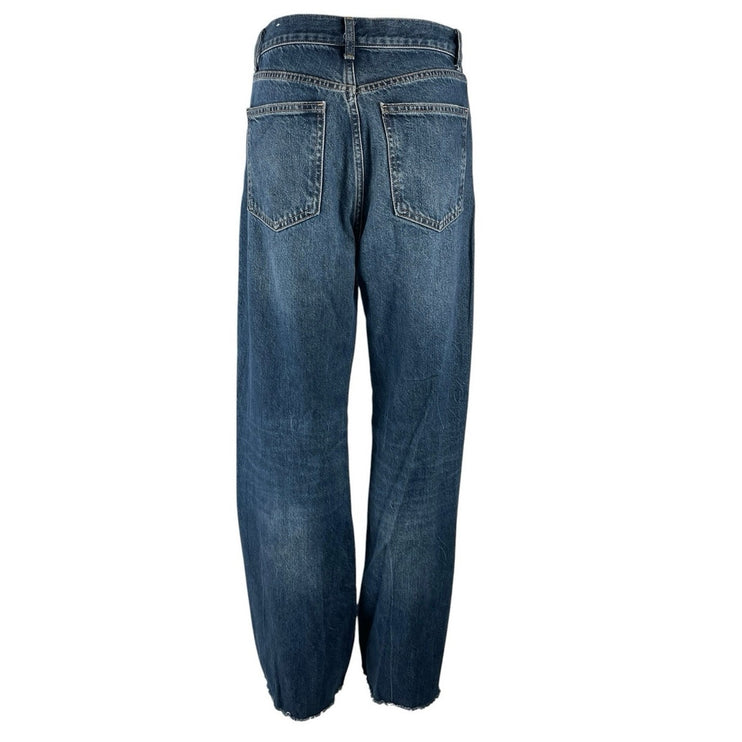 Zara Women Blue Medium Wash High Rise Straight Wide Leg Baggy Denim Jeans Size 6