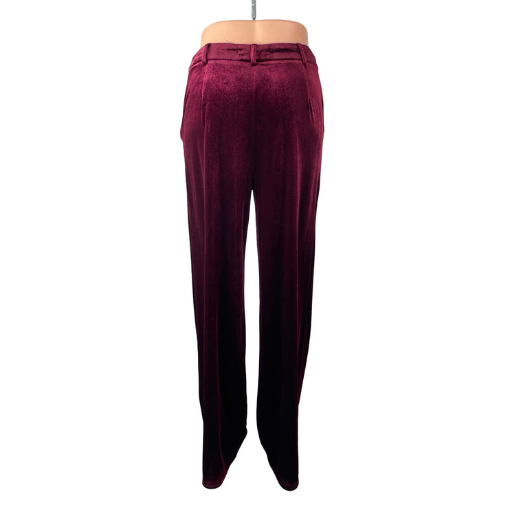 D'Abea Women's Red Velvet Velour High Rise Palazzo Wide Leg Trousers Pants Sz S