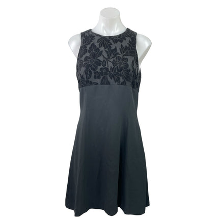 Yves Cossette Black Burnout Velvet Floral Sleeveless Mini Fit & Flare Dress Sz 6