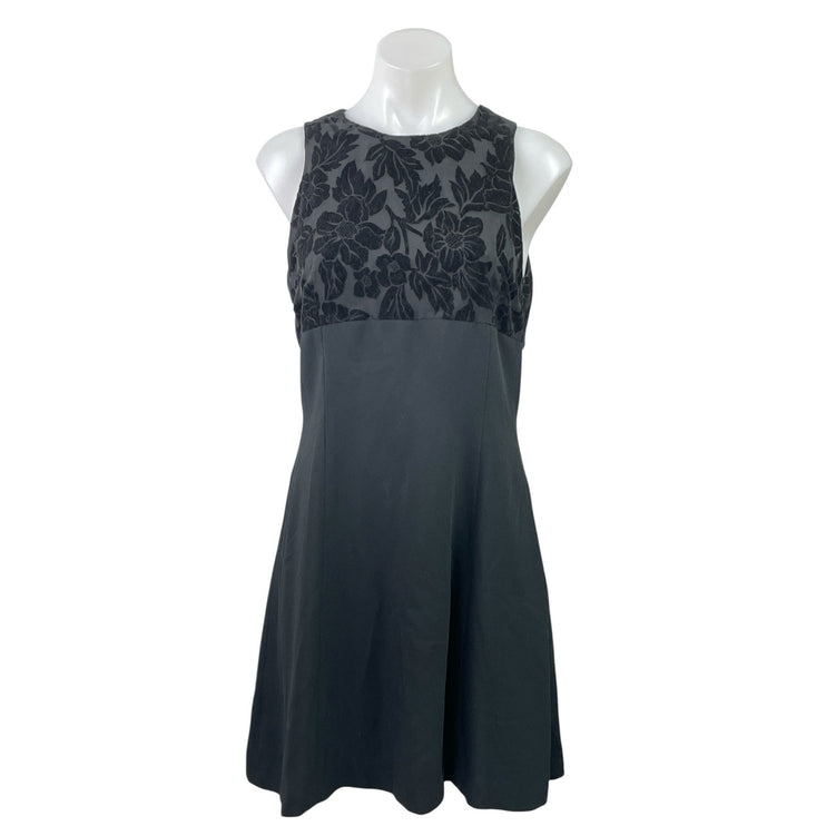 Yves Cossette Black Burnout Velvet Floral Sleeveless Mini Fit & Flare Dress Sz 6