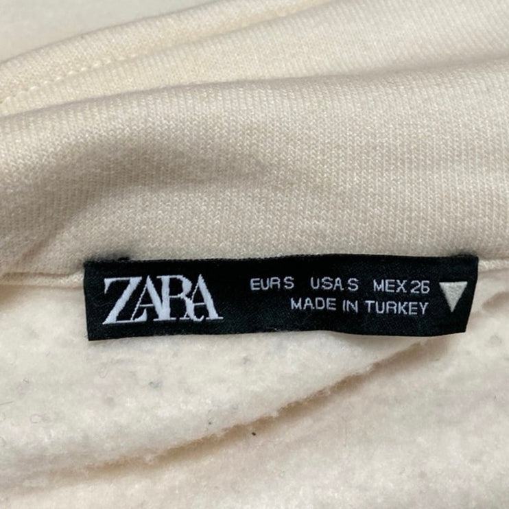 Zara Cream Black New York Long Sleeve Fleece Collared Sweatshirt Sweater Top S