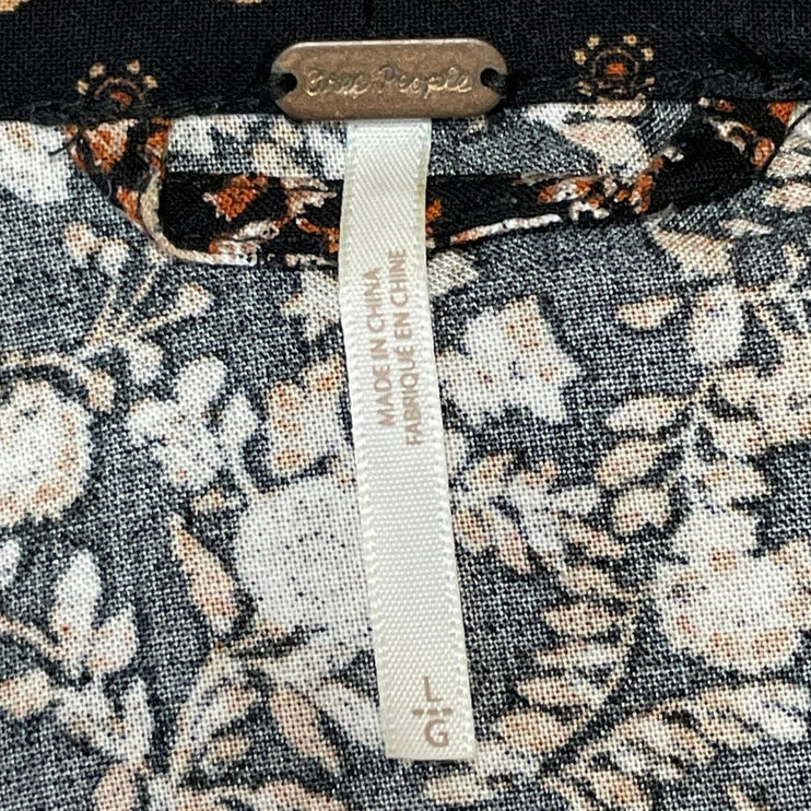 Free People Forget Me Knot Black Long Sleeve Open Boho Kimono Cardigan Size L