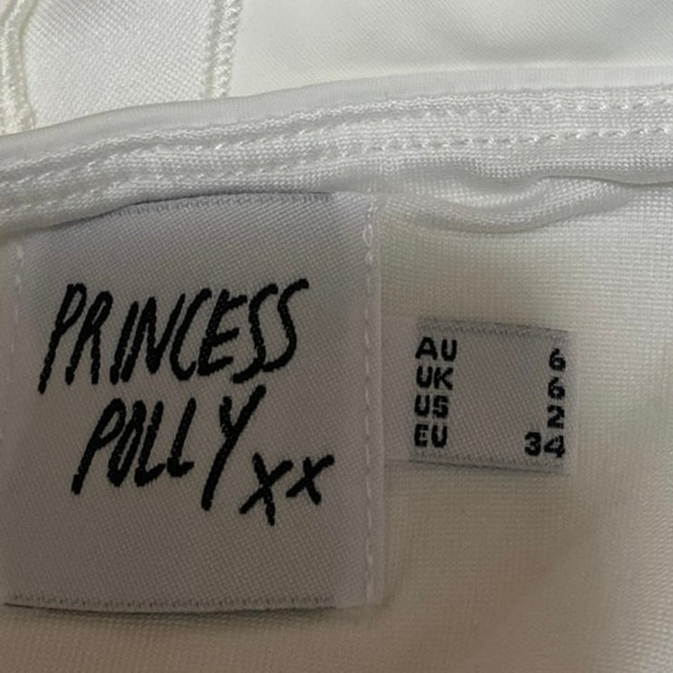 Princess Polly White Sleeveless Strapless Tube Bandeau Ruched Blouse Top Size 2