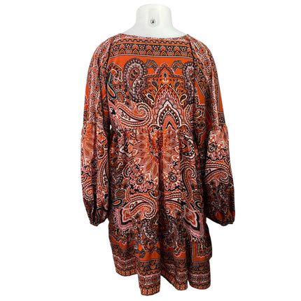 Boohoo Women Multicolor Scarf Paisley Print Long Sleeve Swing Mini Dress Size 16