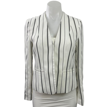 Bar III Womens White Black Striped V Neck Long Sleeve Blazer Coat Jacket Size XS