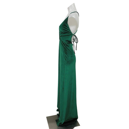 Tobi Green Velvet Velour Sleeveless V Neck Strappy Faux Wrap Maxi Dress Size XS