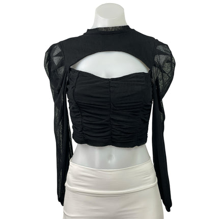 It's Pink Women's Black Ruched Cutout Lace Long Sleeve Crop Blouse Top Size M