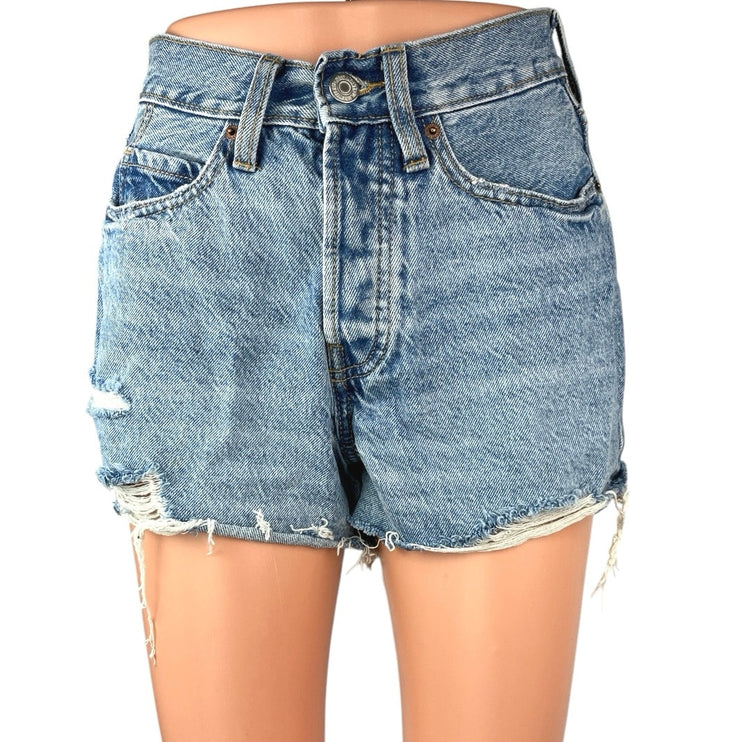 Old Navy Blue Medium Wash Sky Hi A Line Distressed Denim Jean Shorts Size 0