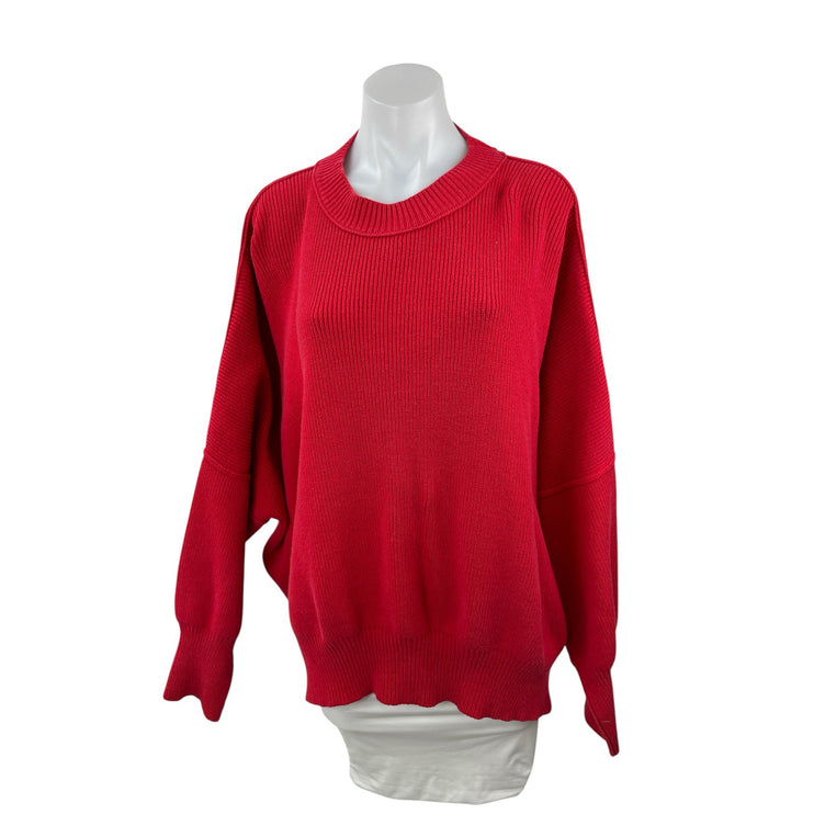 Free People Women's Red Ribbed Mock Neck Long Sleeve Sweatshirt Sweater Top M