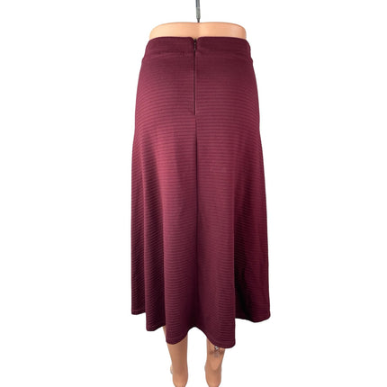 Side Party Women's Red Ribbed High Rise Pointelle Maxi Flare Sweater Skirt Sz S