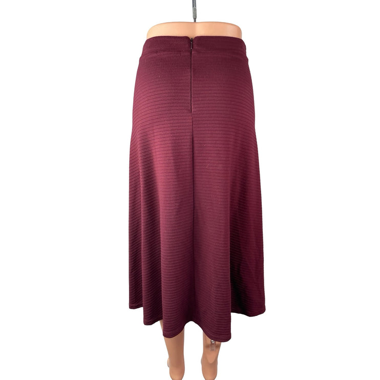 Side Party Women's Red Ribbed High Rise Pointelle Maxi Flare Sweater Skirt Sz S