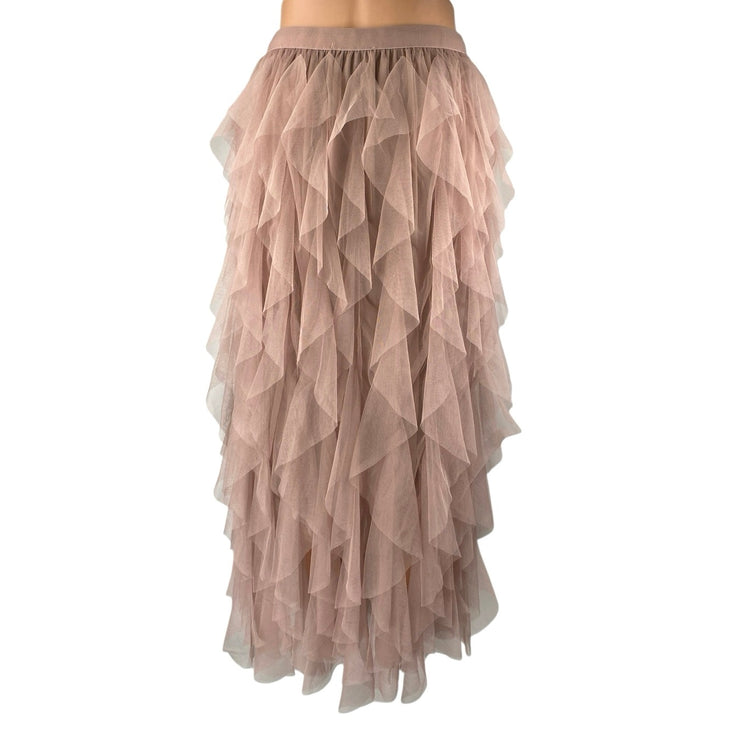 Soho Apparel Pink Tiered Ruffle Tulle Pull On High Waist High Low Midi Skirt L